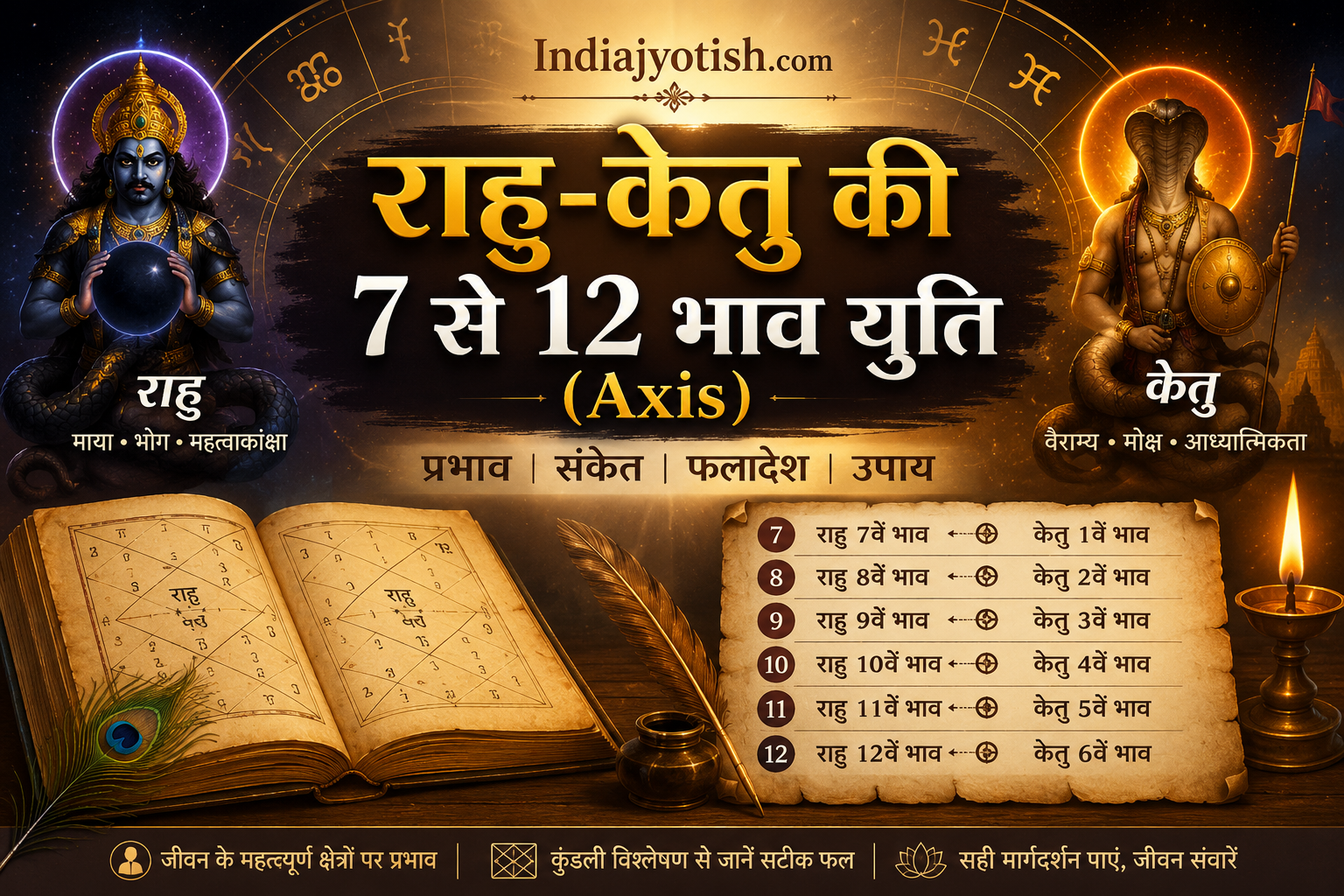राहु-केतु की 7 से 12 भाव युति (Axis): जीवन पर प्रभाव और ज्योतिषीय संकेत